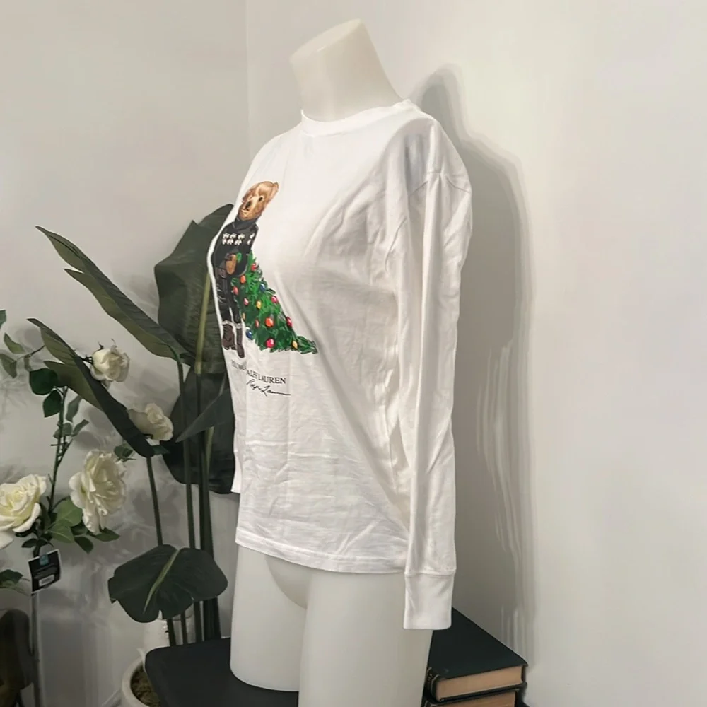 Ralph Lauren White Long Sleeve Bear Tee Unisex
